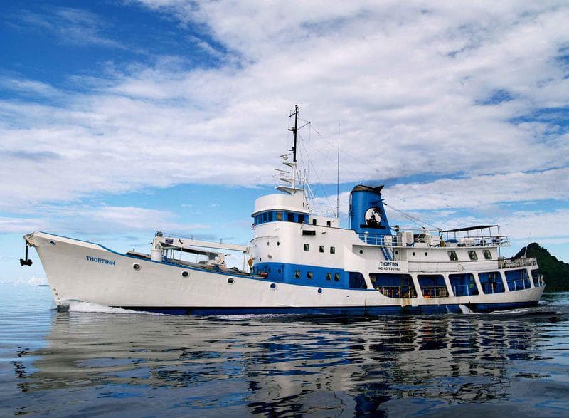 Moored above the wrecks of Truk Lagoon, Thorfinn offers an unmatched base for exploring WWII shipwrecks. Multiple tenders allow flexible, small-group diving