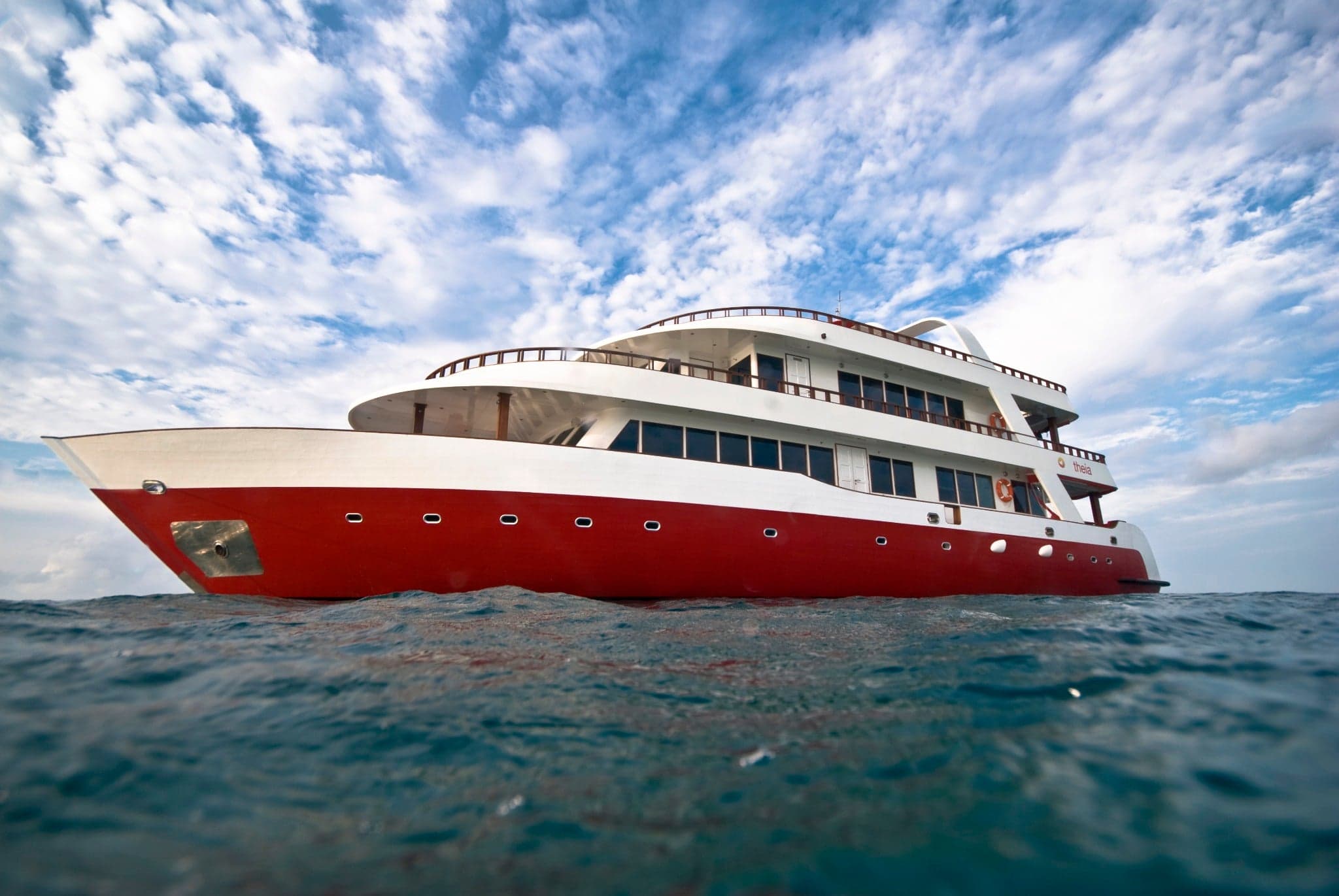 Stylish and modern, Theia sails through the Maldives' central atolls with a focus on comfort. Dives feature channels teeming with reef sharks, mantas, and swirling fish schools