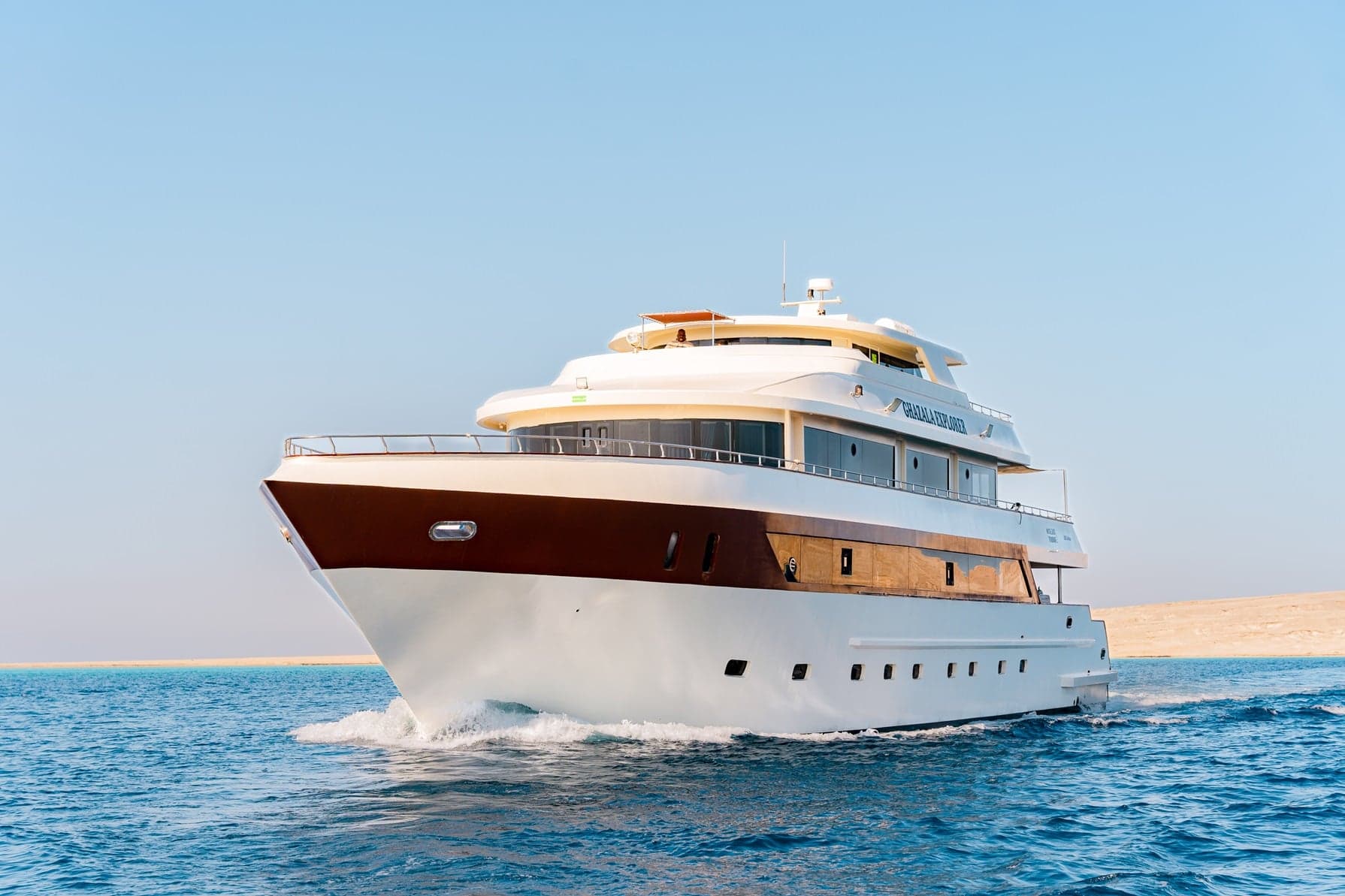 Ghazala Explorer liveaboard covers northern Red Sea classics like the Thistlegorm and Abu Nuhas wrecks, offering wreck-packed itineraries and the occasional visit from a curious dolphin