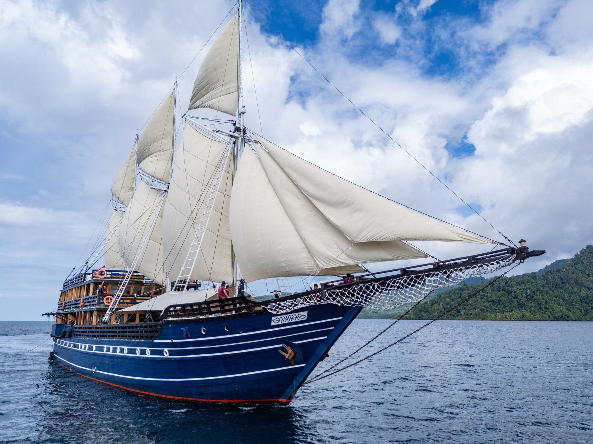 Amira, handcrafted in Sulawesi, is built for extended Indonesian voyages. Her wide-ranging itineraries include Raja Ampat, Banda Sea, and Komodo - all teeming with biodiversity