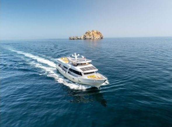 MV Vision liveaboard Oman offers diving and cruising in Musandam aboard a 29m yacht with 6 cabins, Wi-Fi, and teak-deck comfort. Built in 2025, it supports dive trips, charters, and adventure cruises