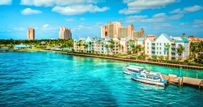 Scenic tropical coastline and resort beaches of Paradise Island in Nassau, Bahamas