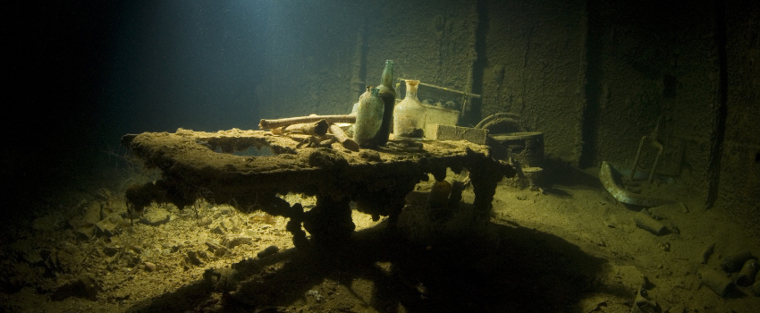 Operating table inside the Shinkoku Maru shipwreck in Truk Lagoon, Micronesia