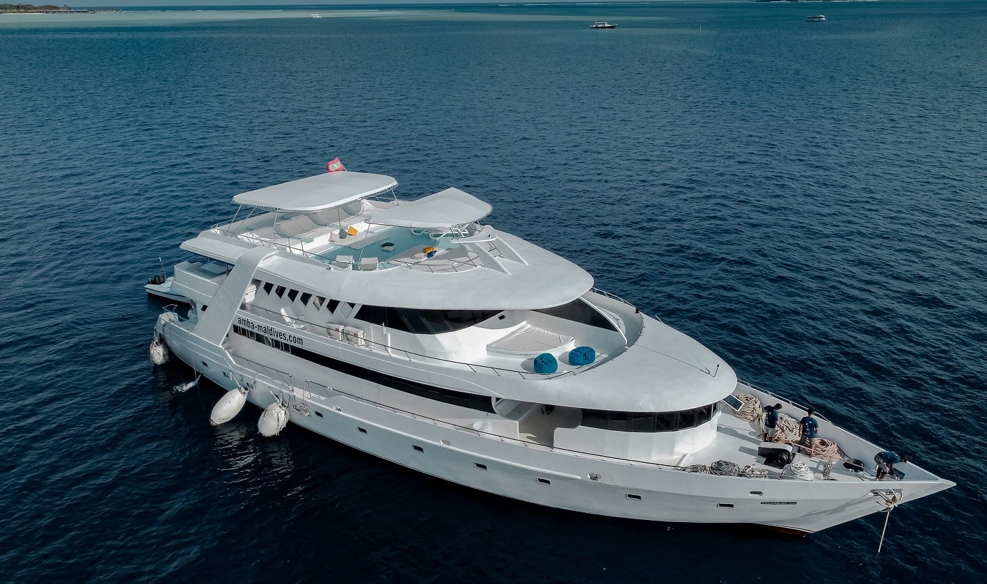 Amba is based in Haa Alif, far north in the Maldives. This region offers fewer crowds and high-voltage dives with sharks, overhangs, and lush coral thilas