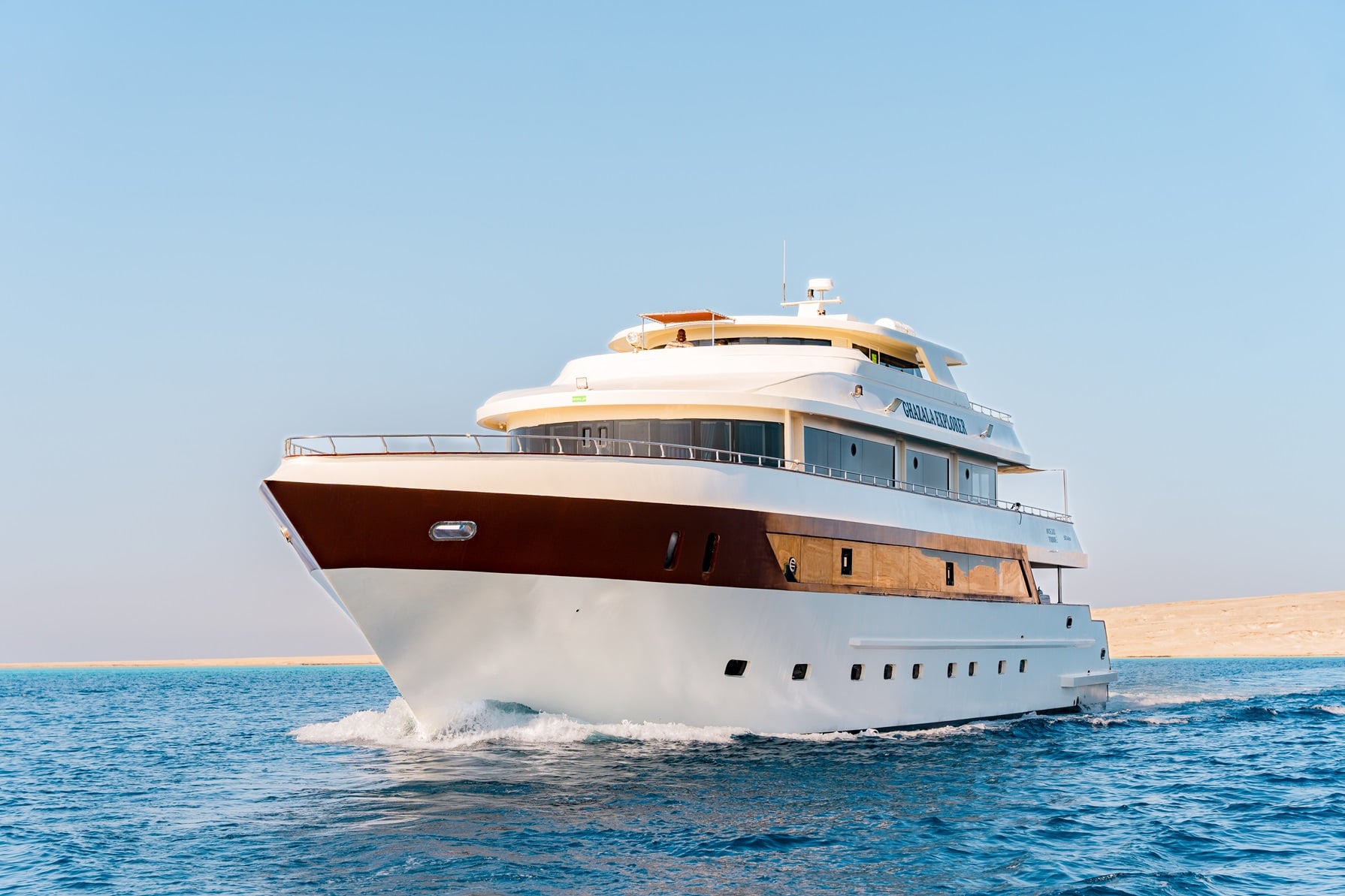 Ghazala Explorer liveaboard covers northern Red Sea classics like the Thistlegorm and Abu Nuhas wrecks, offering wreck-packed itineraries and the occasional visit from a curious dolphin
