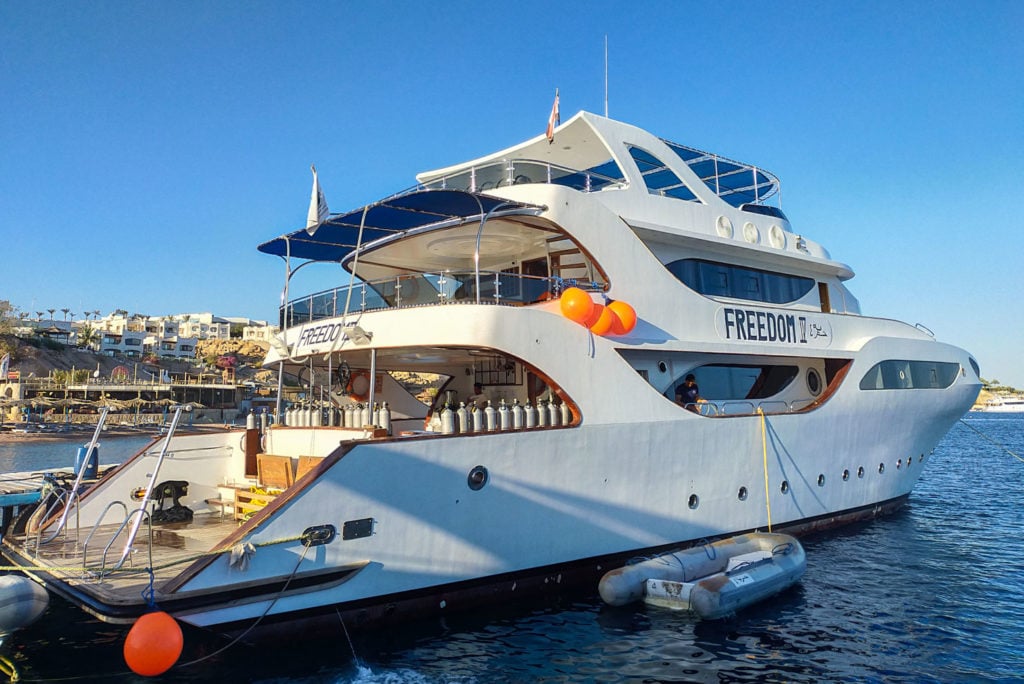 Freedom III cruises Egypt’s Red Sea, covering sites like Ras Mohammed and Elphinstone. Divers enjoy both wrecks and reefs, with a chance for dolphins or oceanic whitetips