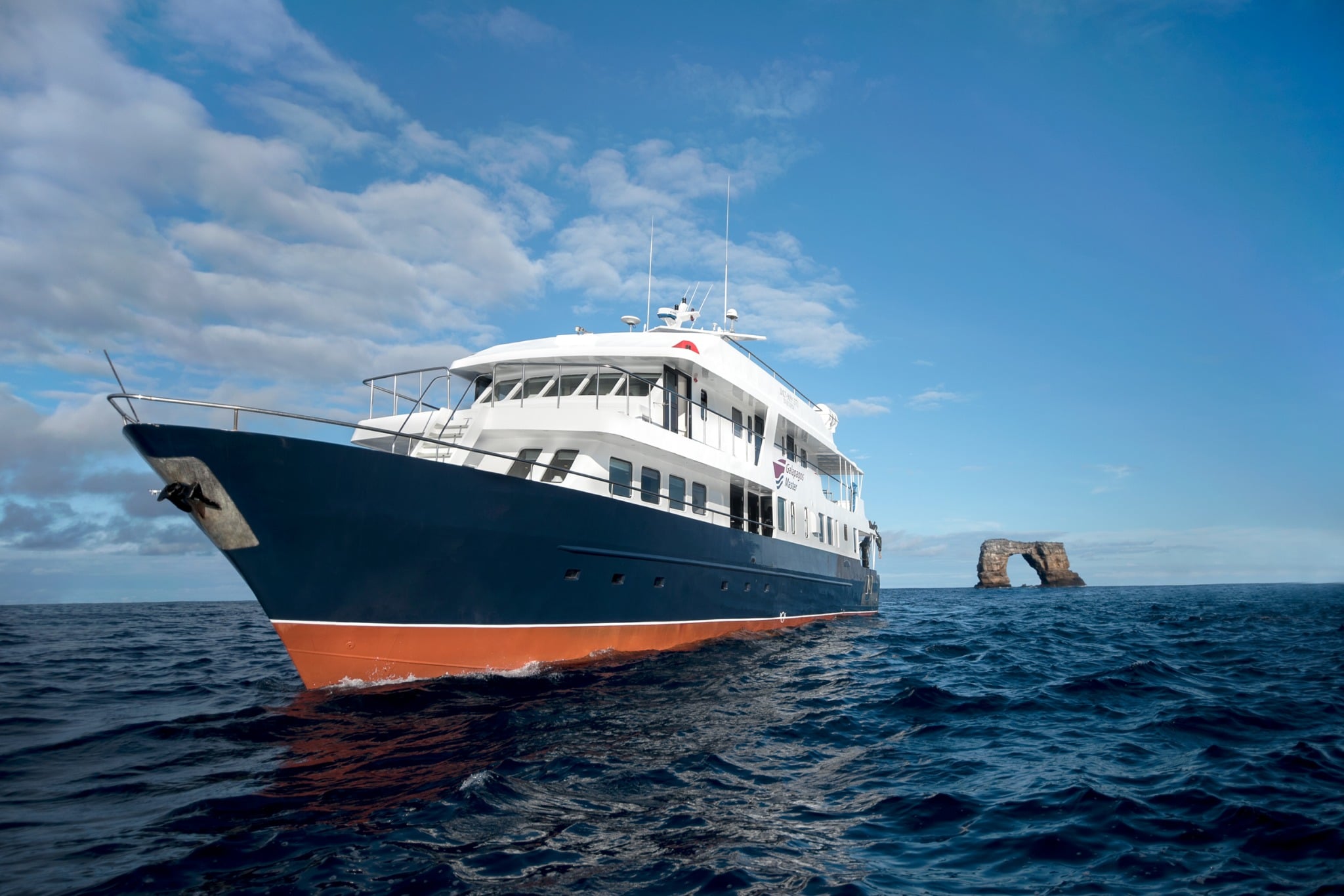 Galapagos Master cruises Darwin and Wolf Islands with an eye for pelagics—hammerheads, Galapagos sharks, and even mola molas make appearances