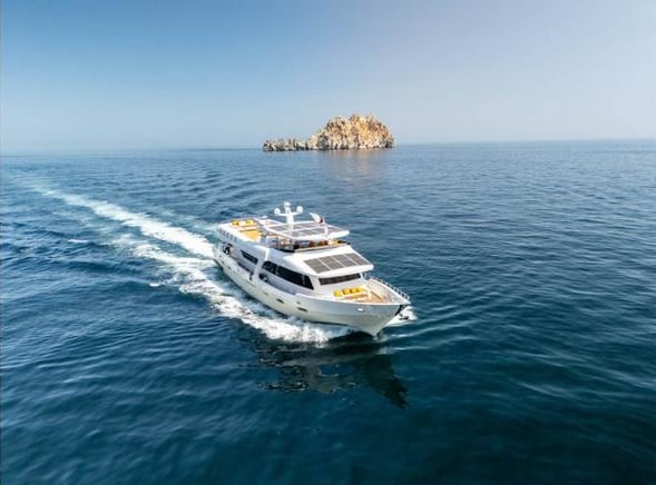 MV Vision liveaboard Oman offers diving and cruising in Musandam aboard a 29m yacht with 6 cabins, Wi-Fi, and teak-deck comfort. Built in 2025, it supports dive trips, charters, and adventure cruises
