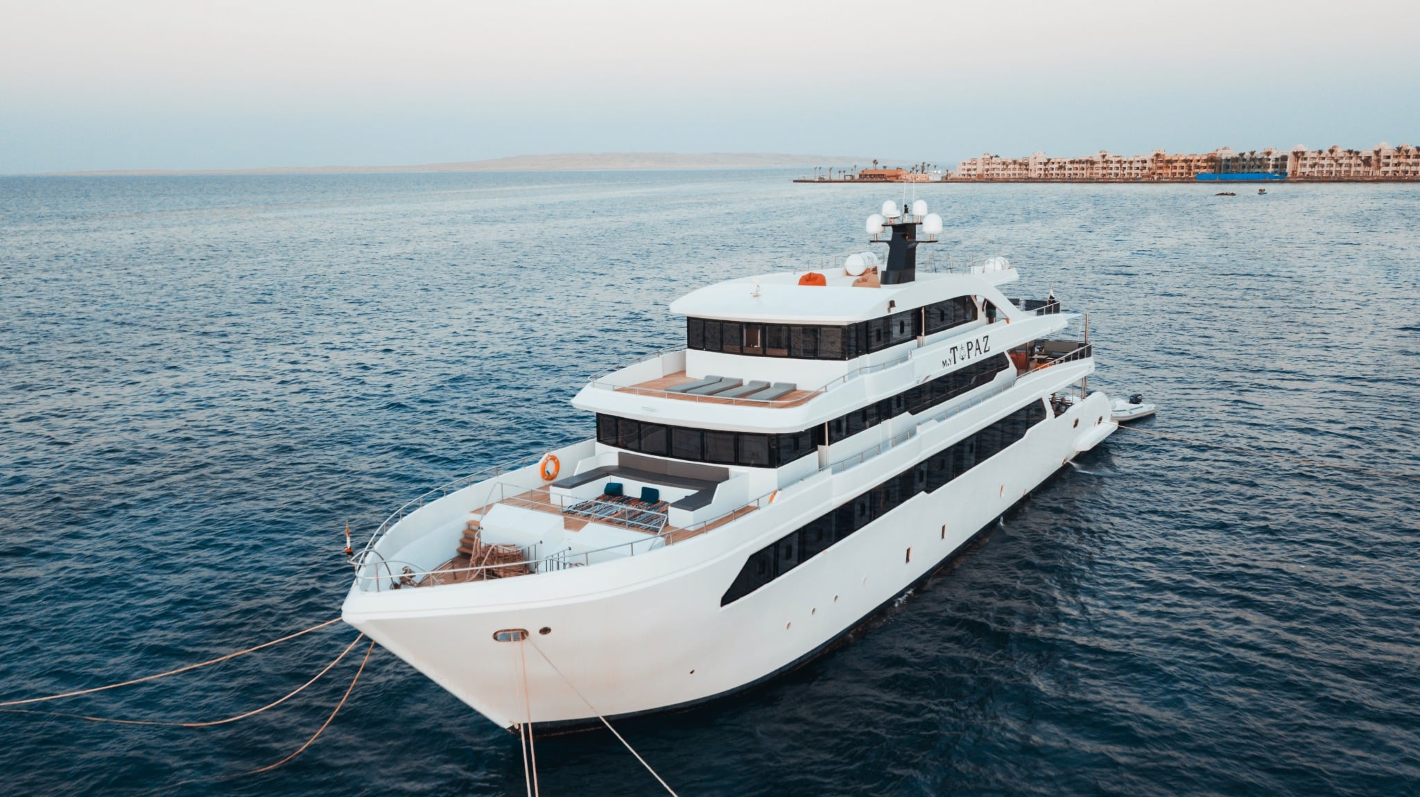 Topaz liveaboard is a 41m yacht exploring Egypt's Red Sea with scuba diving, kite surfing, and dolphin sightings. Enjoy modern suites, open-air lounges, and land excursions in comfort and space