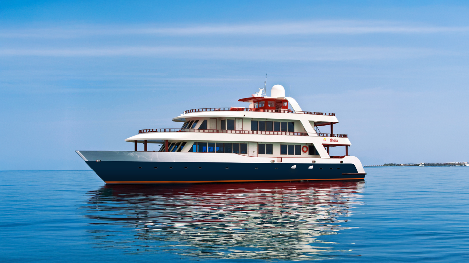 Stylish and modern, Theia sails through the Maldives' central atolls with a focus on comfort. Dives feature channels teeming with reef sharks, mantas, and swirling fish schools