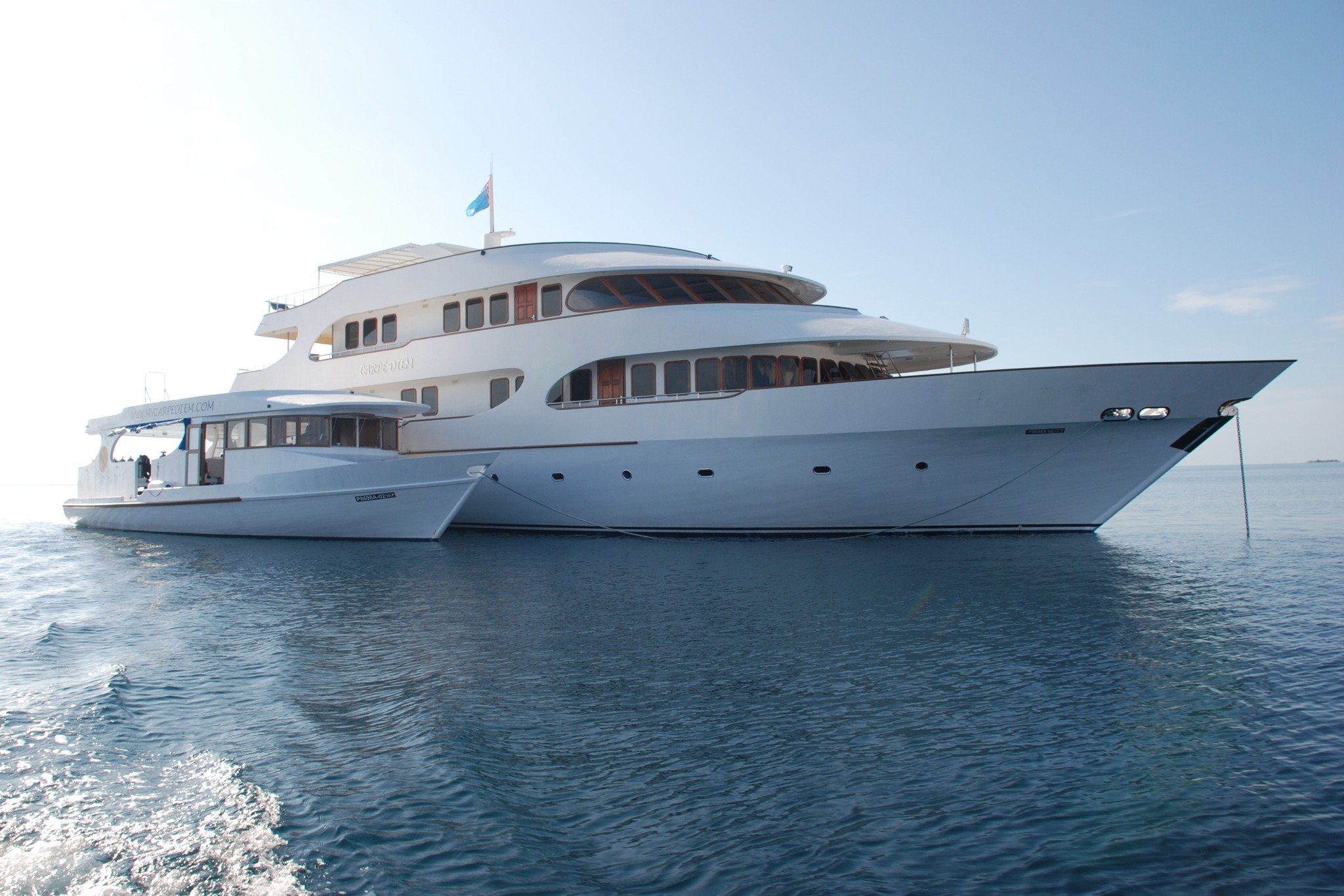 Carpe Diem sails across the Maldives' central atolls, visiting famed dive sites like Maaya Thila and Fotteyo Kandu. Expect grey reef sharks, manta rays, and lush coral formations