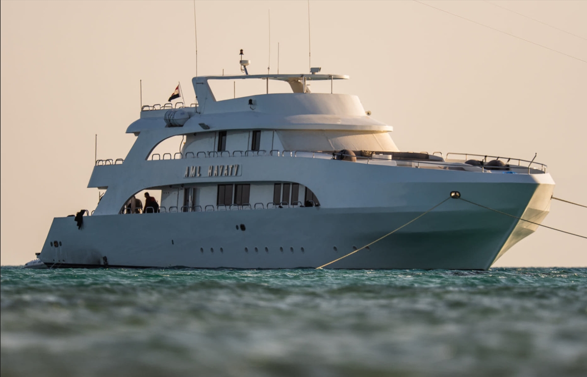 Aml Hayaty is a 38.5-metre Red Sea liveaboard with 12 en-suite cabins, a spacious dive deck, free Nitrox, camera stations, and mini safaris exploring North Red Sea wrecks